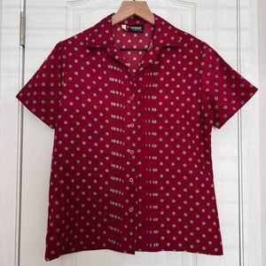 Vintage rrrruss Russ Togs Red Yellow White Dot Print Button Up Blouse Women's 10